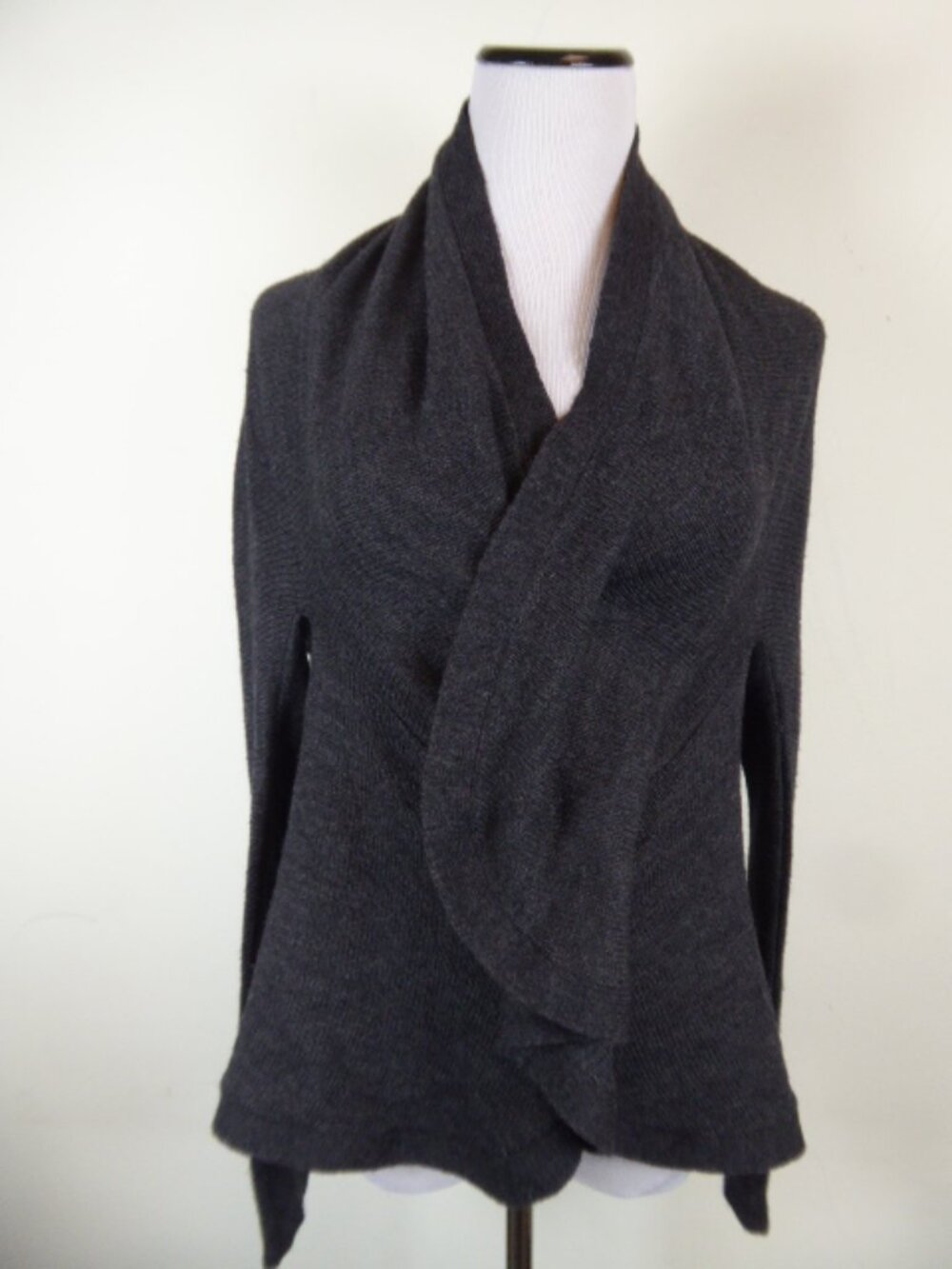 VINCE WOOL CASHMERE gray Drape ruffles CARDIGAN SWEATER S